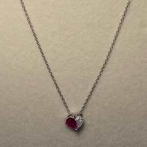 NEW Sterling 925 Heart Pendant Necklace with Red  Gem and Clear Crystals